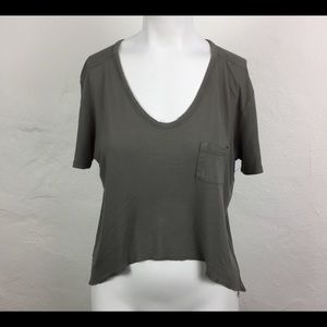 ALEXANDER WANG Green V Neck CROPPED T Shirt TEE
